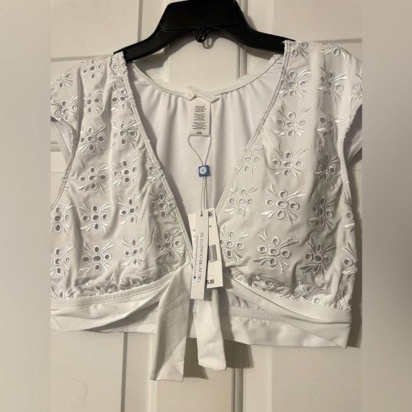 Bleu By Rod Beattie Woman’s White Eyelet Bikini Set Size 12 Brand New Deep V Tie - Picture 1 of 6